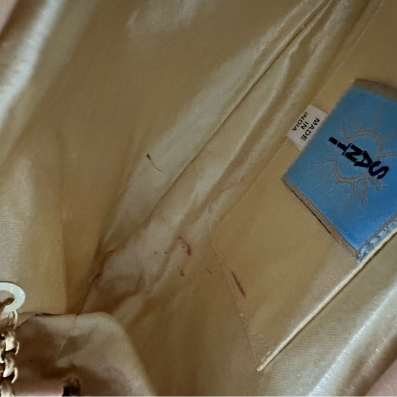 Anthropologie Santi Gemelli Clutch Pearl Chain Gold Taupe Summer Wedding - Picture 7 of 7